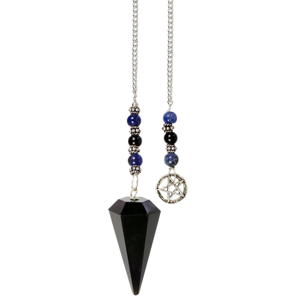Black Obsidian Hexagonal Pendulum with Pentacle Charm