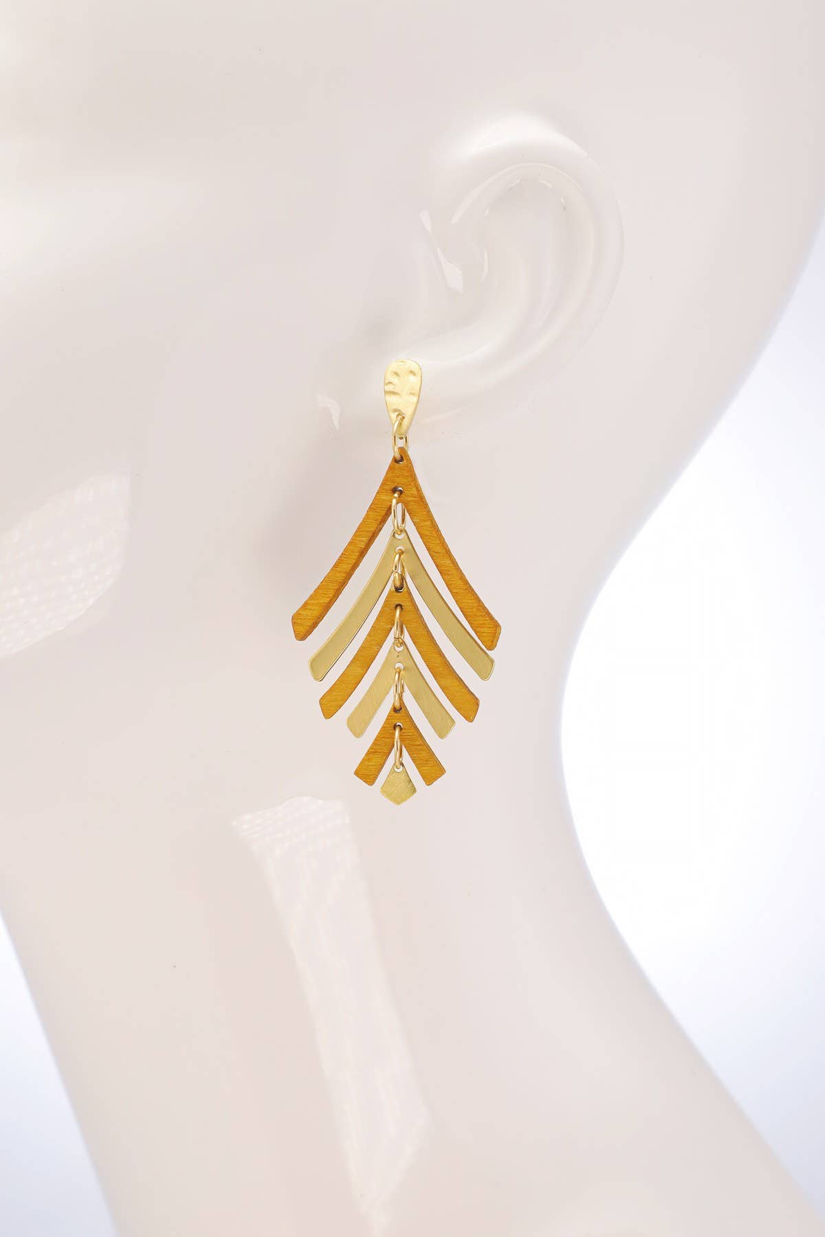 Boho Gold & Wooden Leaf Dangle Earrings