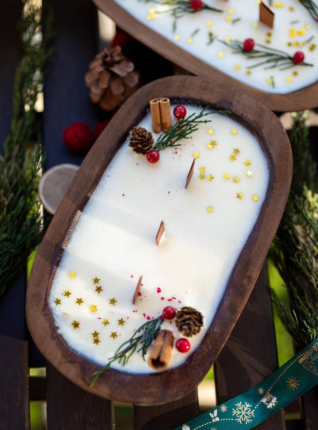 Christmas Wooden Dough Bowl Candle |Hand Crafted Multipurpose home decor | Farmhouse | Soy Wax Scented Candle | Natural Scent |Holiday Gift
