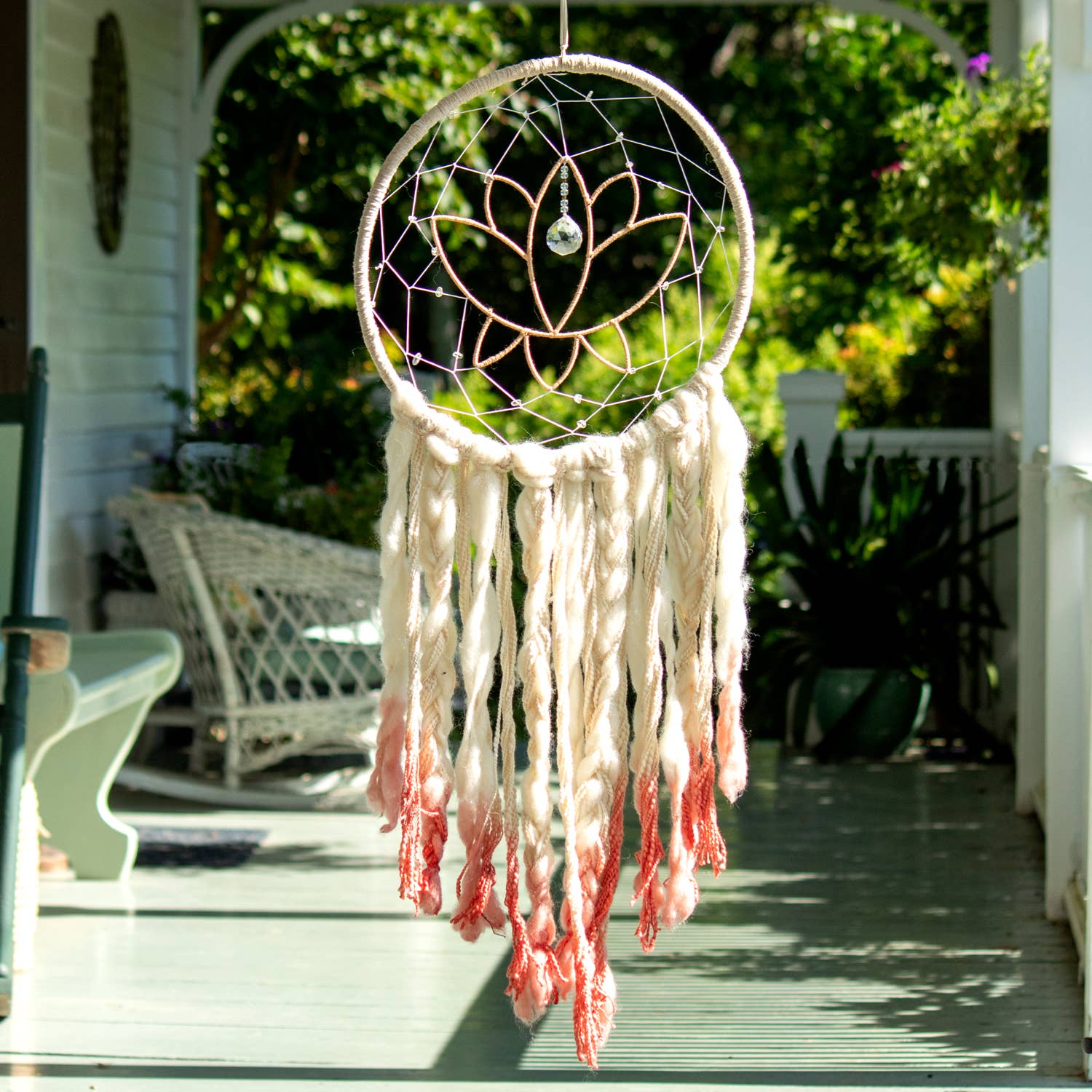 Pink Lotus Handcrafted Wool Dreamcatcher Wall Decor