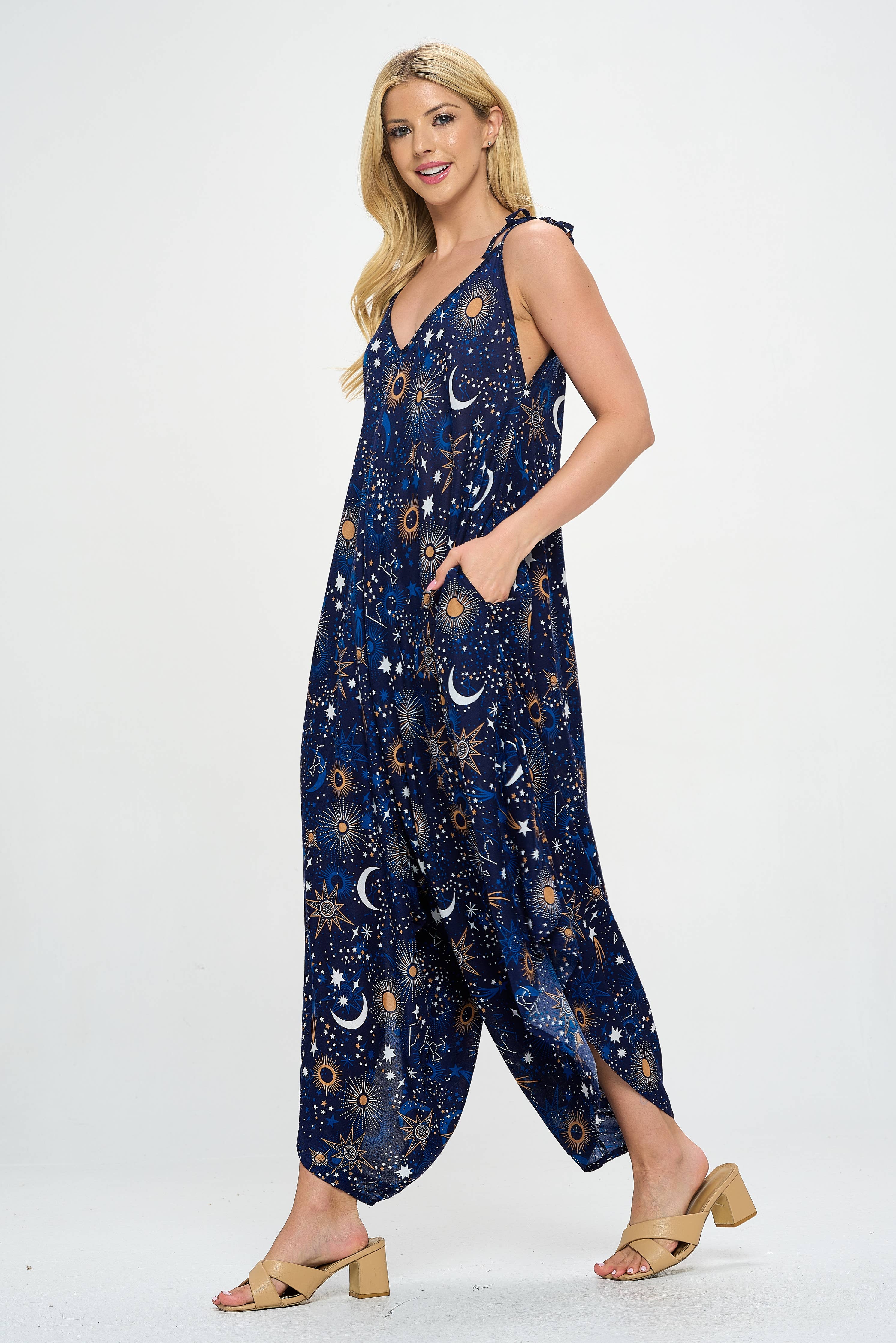 Blue Galaxy Print Jumpsuit (TH-1770)