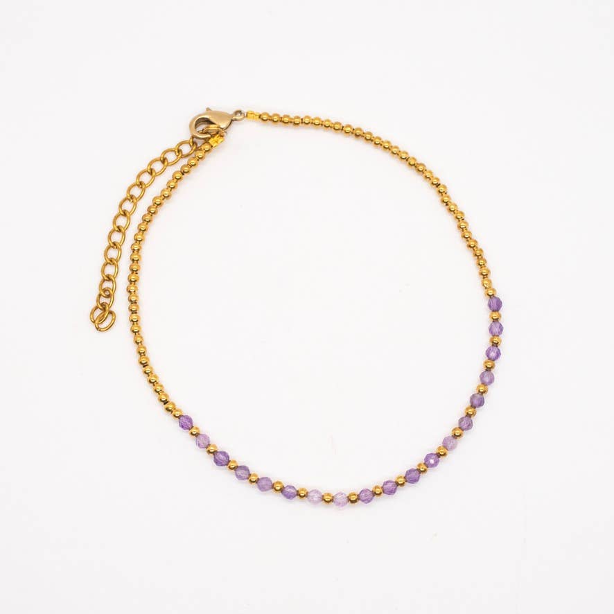 Gold Brass Faceted Stone Anklet