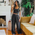 Lotus and Luna: Stonewashed Black Cotton Wide Leg Pants