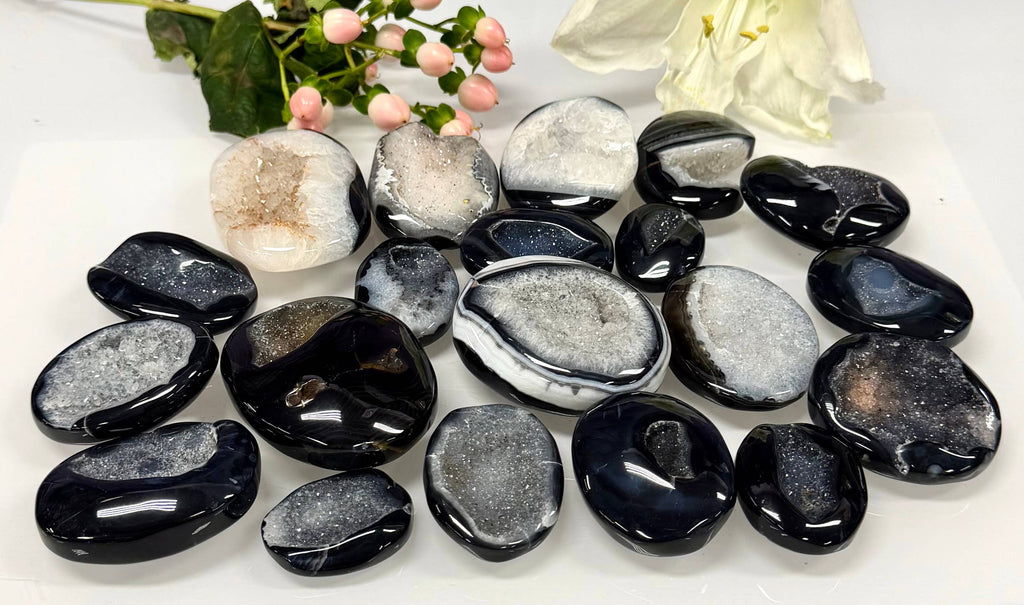 Druzy Banded Onyx Palm Stone Crystal Energy