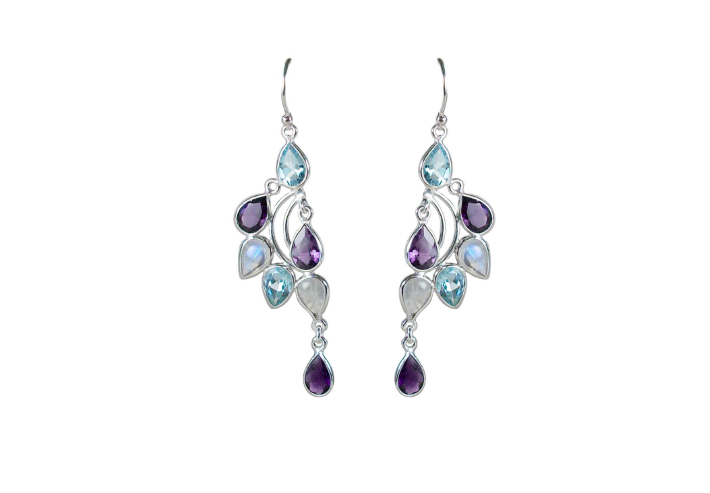 Topaz Iolite “Moonbeam” Sterling Fan Gemstone Earrings