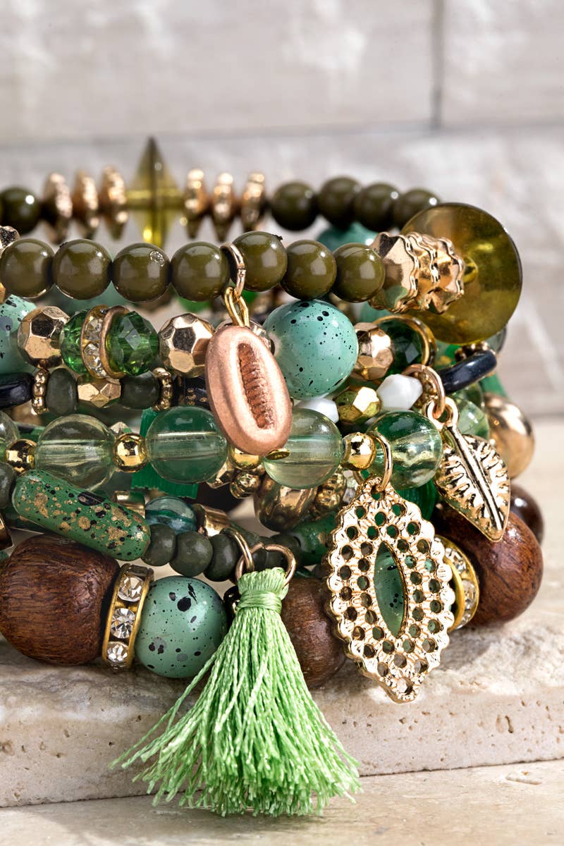 Green & Brown Multi Stone Bracelet Set