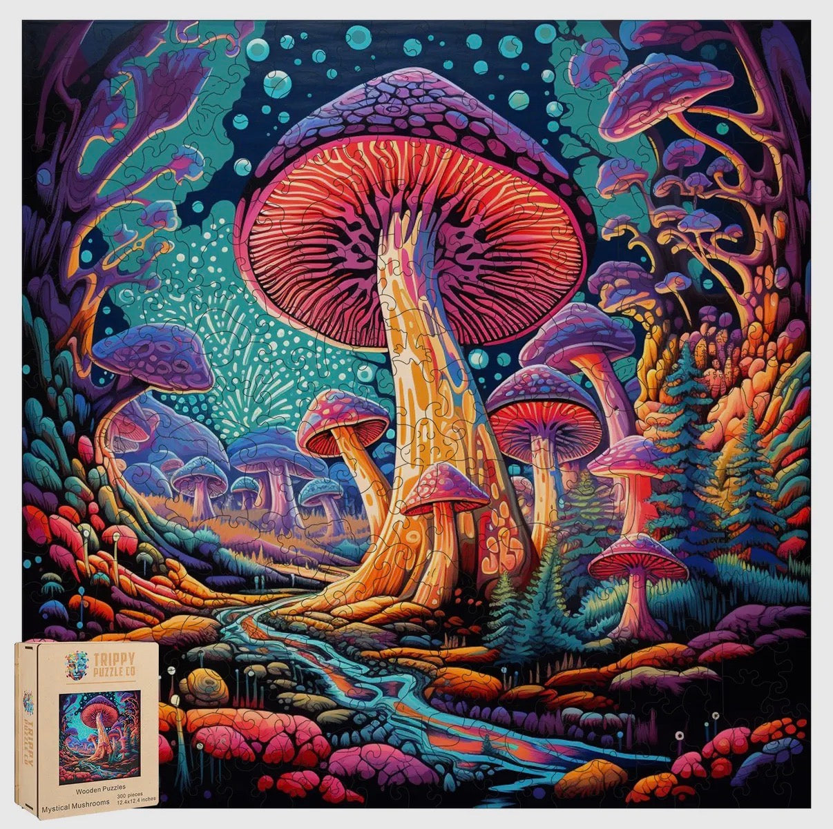 Trippy Puzzle: Mystical Mushrooms Adult Wooden Jigsaw 300PC