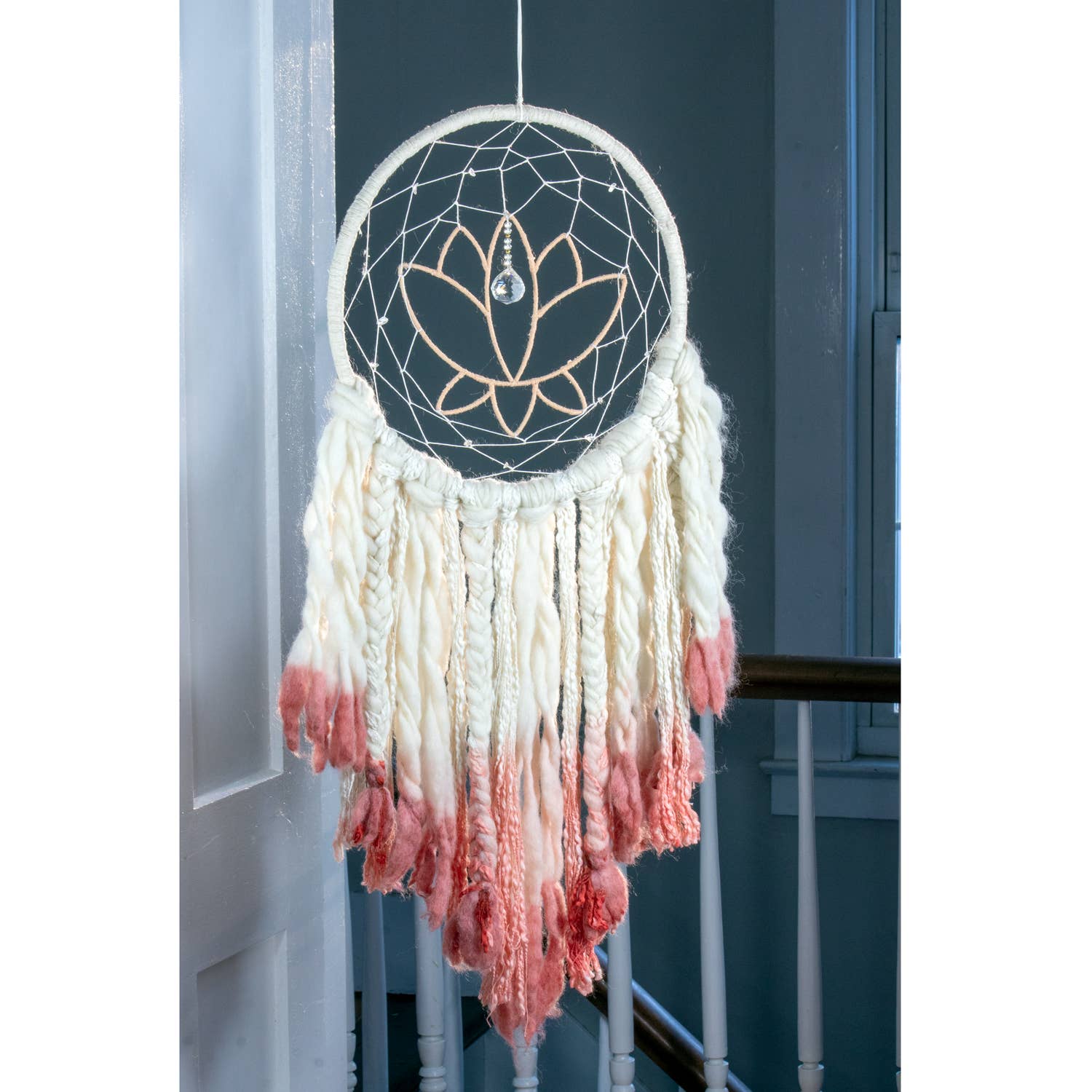 Pink Lotus Handcrafted Wool Dreamcatcher Wall Decor