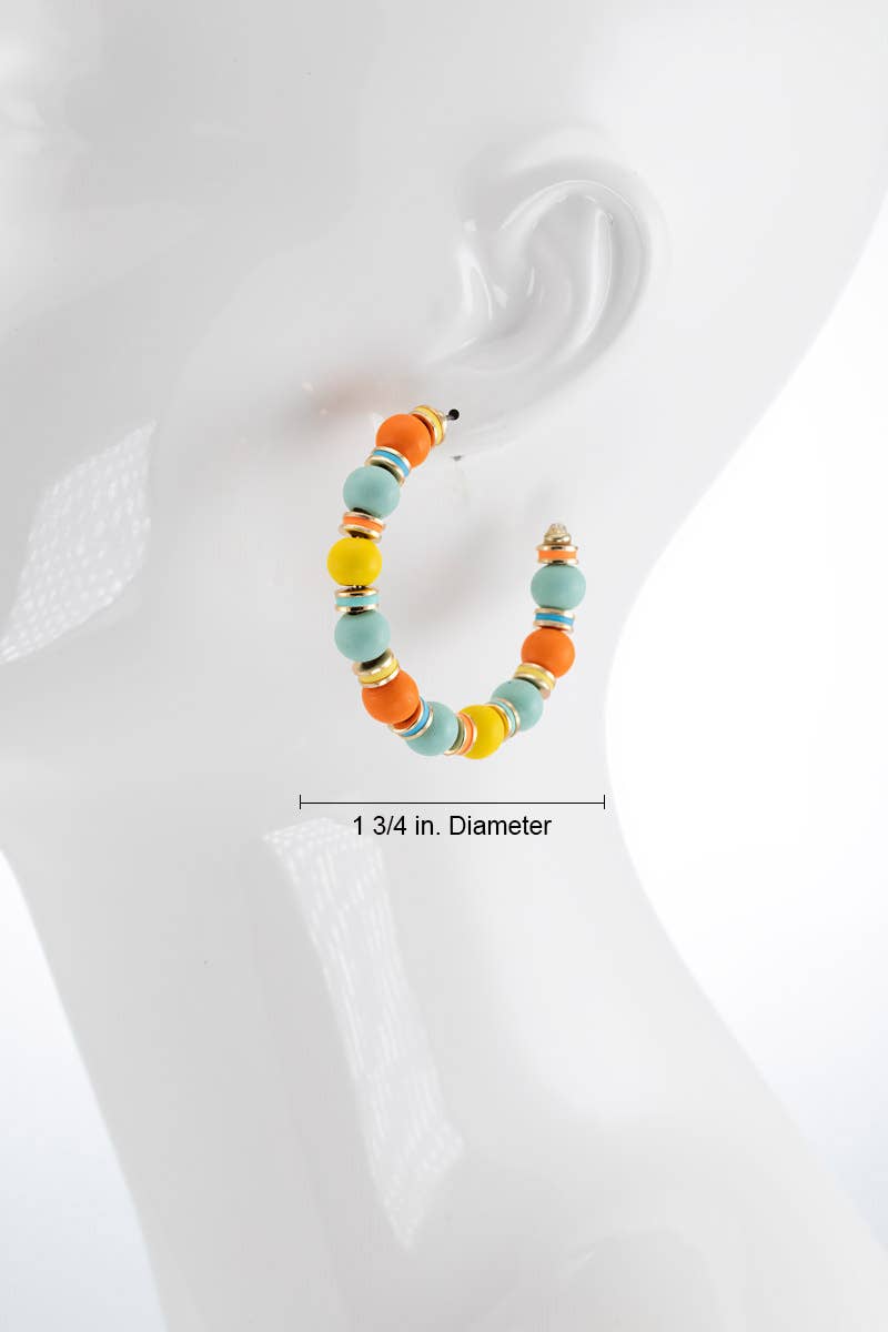 Boho Magenta Fuchsia Ball Bead Hoop Earrings