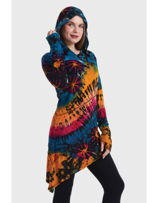 Hooded Tie-dye Asymmetrical Tunic (TH-1296)