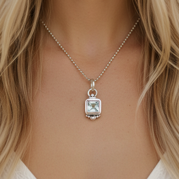 March Birthstone Necklace: Aquamarine & Sterling Silver