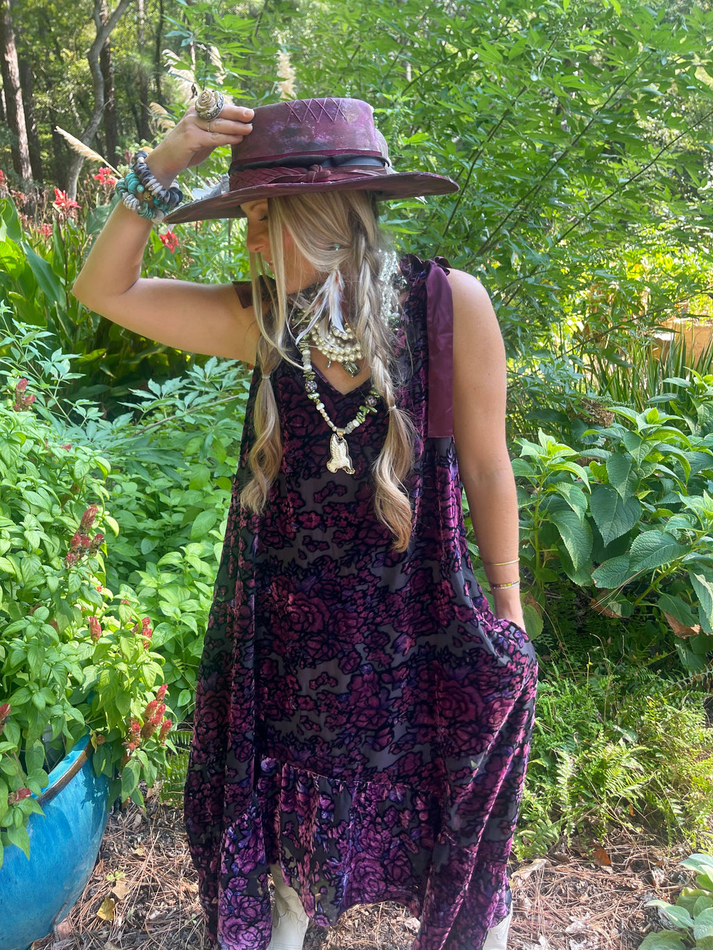 Handmade Velvet High Low Dress- Magenta/Purple