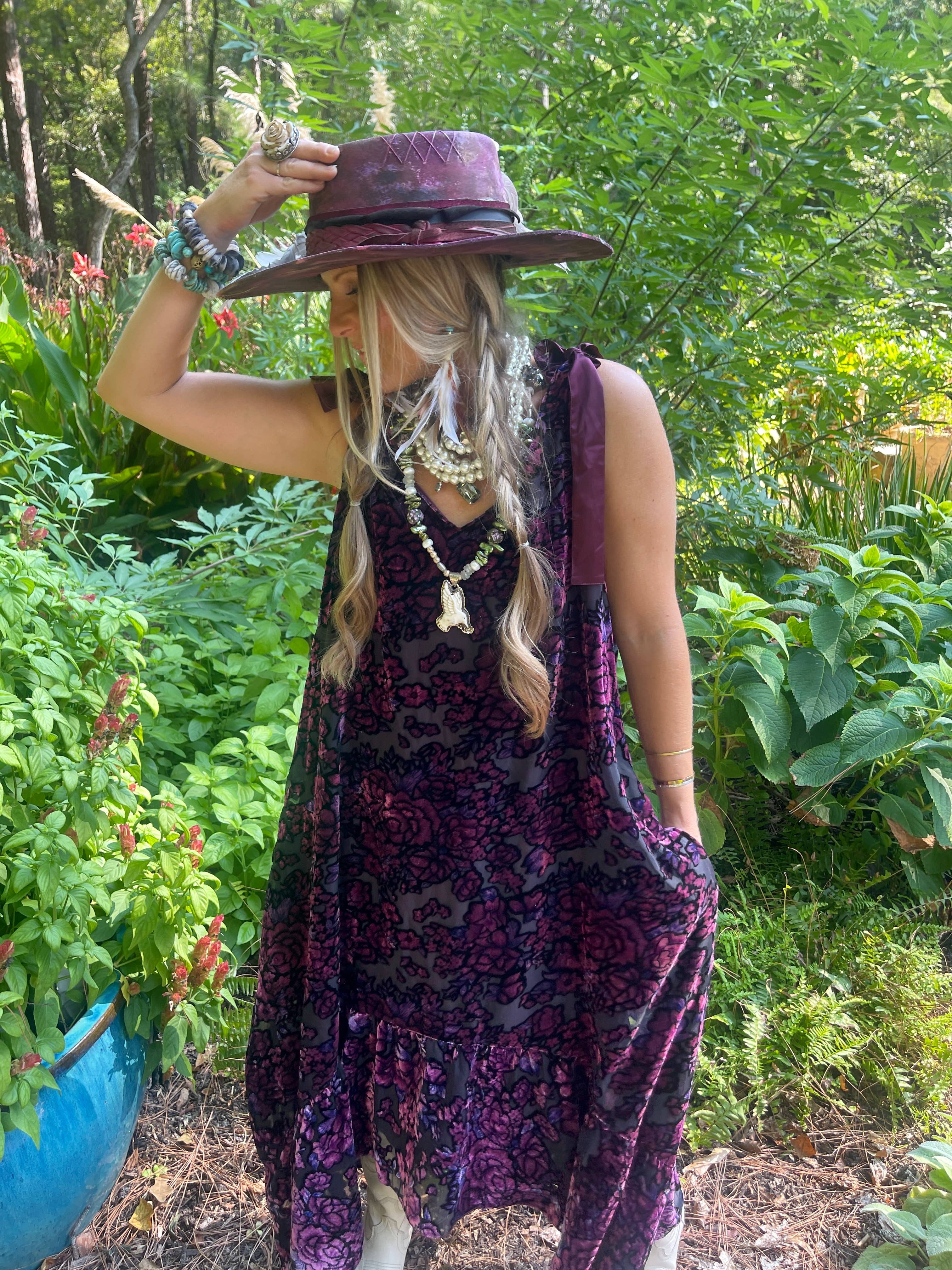 Handmade Velvet High Low Dress- Magenta/Purple