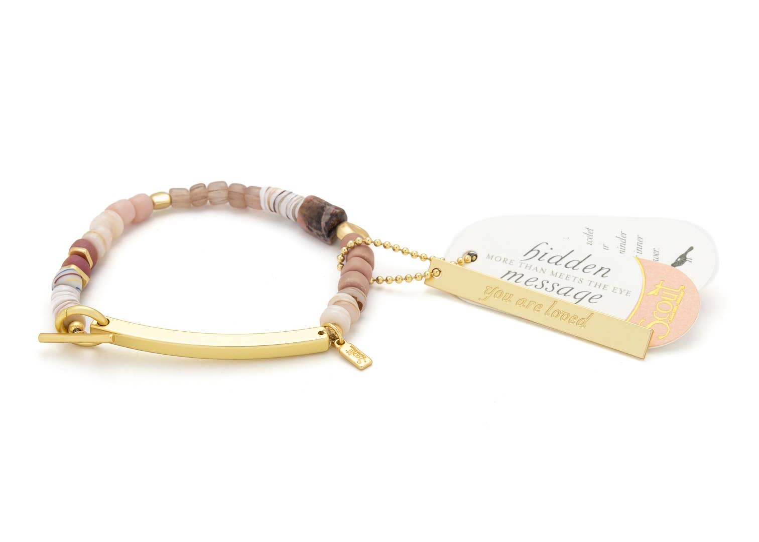 Hidden Message Bracelet: Loved/Rhodochrosite/Gold
