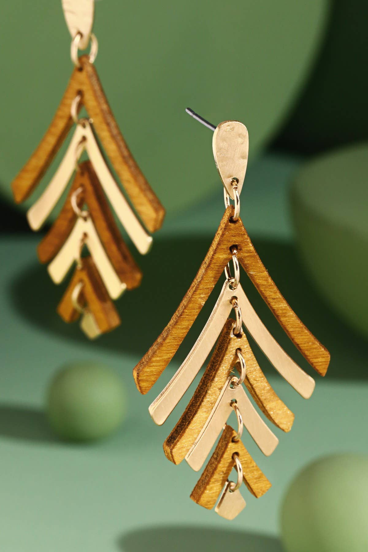 Boho Gold & Wooden Leaf Dangle Earrings