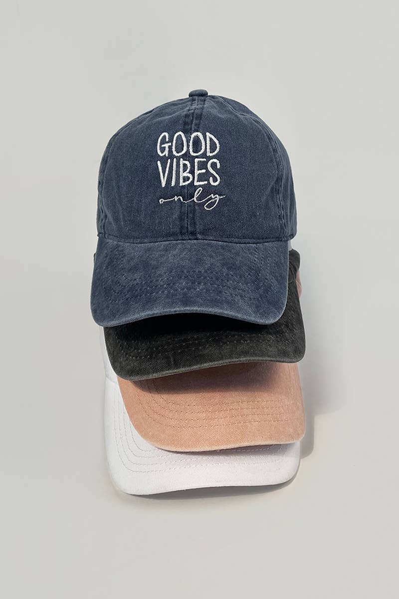 “Good Vibes Only” Baseball Cap Hat- Denim Blue