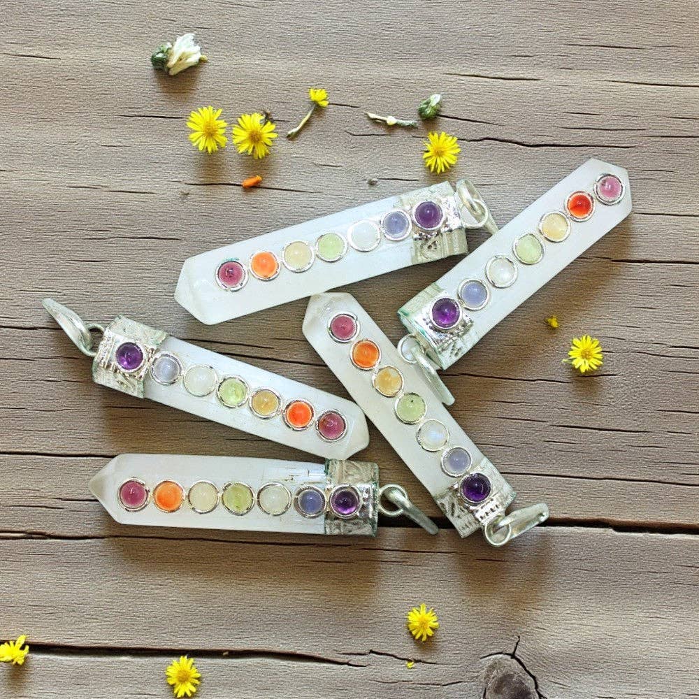 Selenite 7 Chakra Pendant
