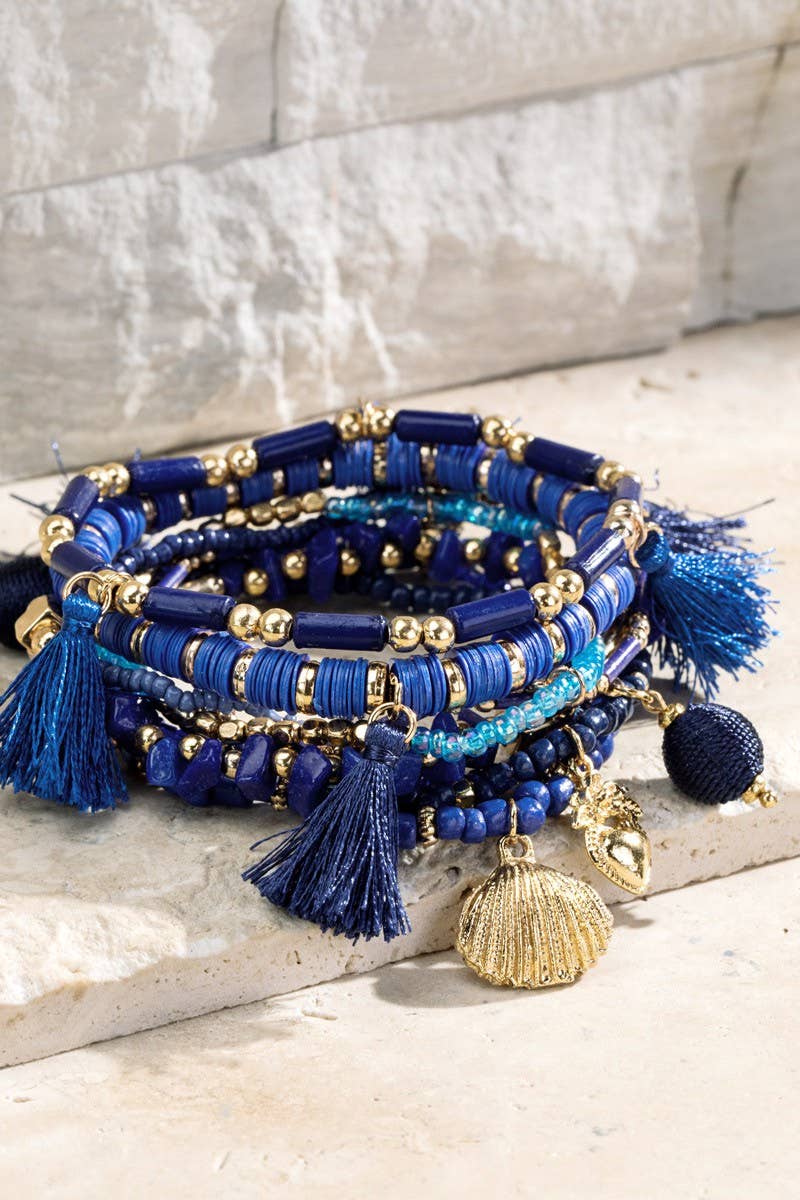 Blue Charm & Bead Multi Bracelet Set