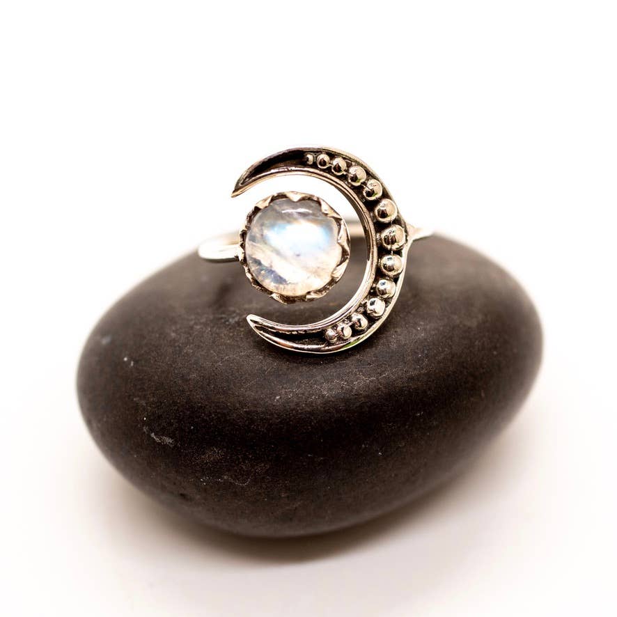 Sterling Silver Moonstone Crescent Moon Ring