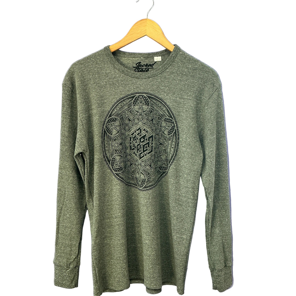 Green Sacred Geometry Long Sleeve Thermal- Geometric Cube Shirt