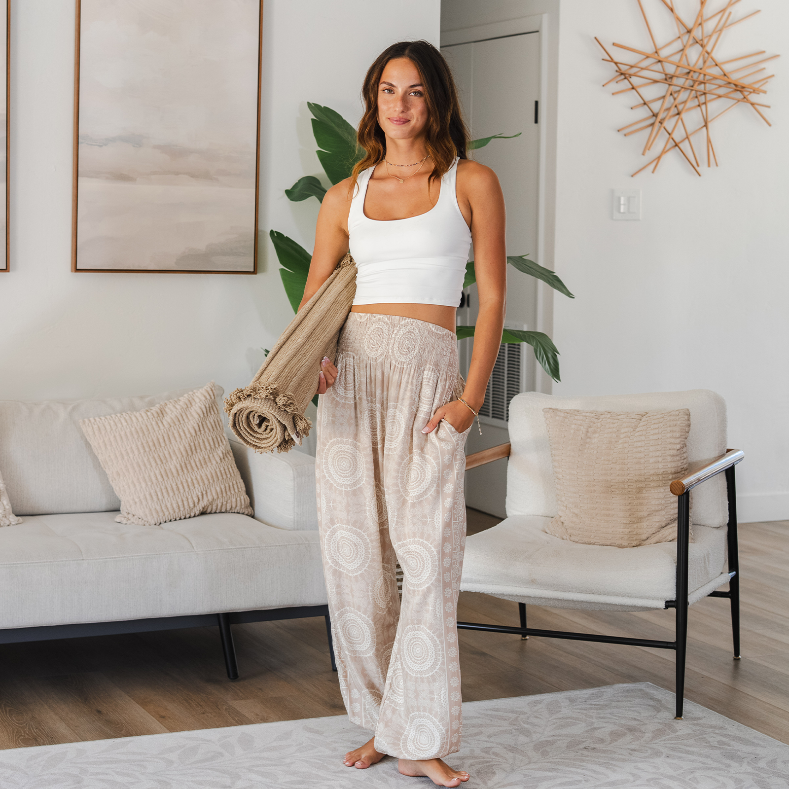 Tan Sahara Harem Pants with Pockets