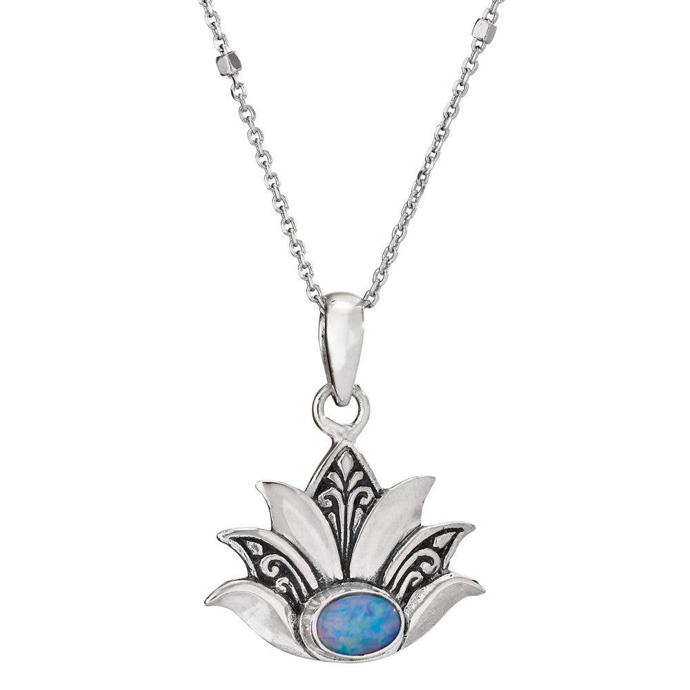 Sacred Lotus Sterling Silver Opal Necklace