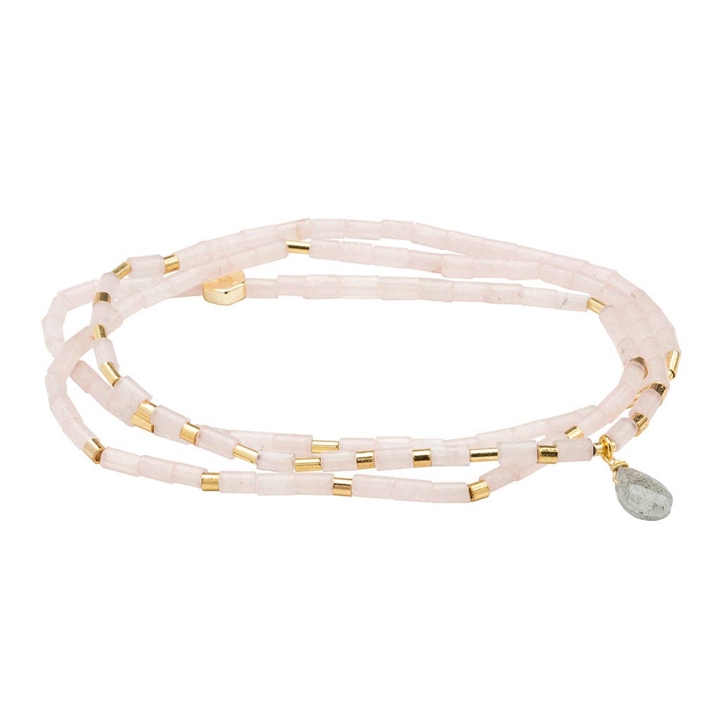 Teardrop Stone Wrap: Rose Quartz/Labradorite/Gold - Love (Bracelet or Necklace)