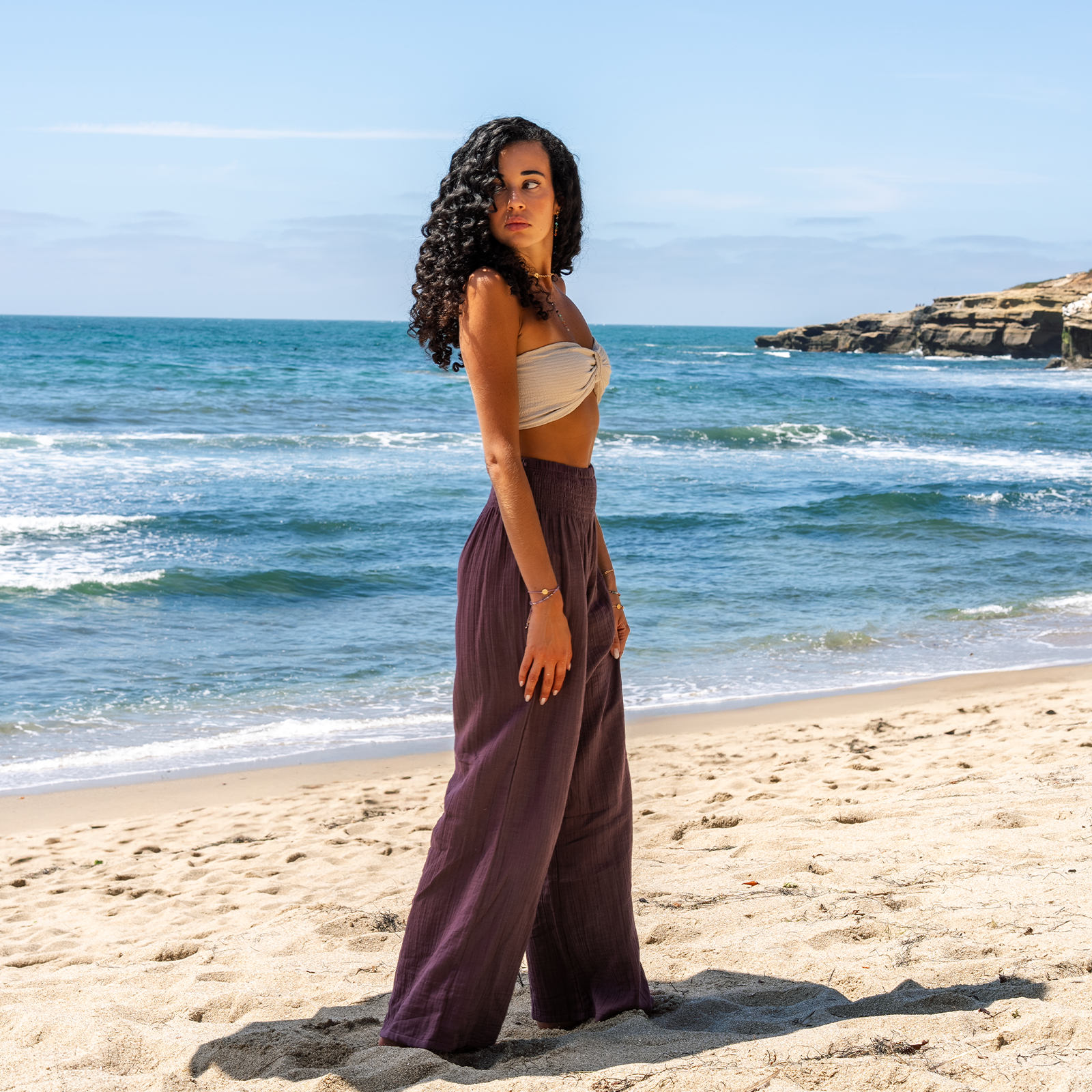 Lunar Sky Wide Leg Cotton Pants- Plum