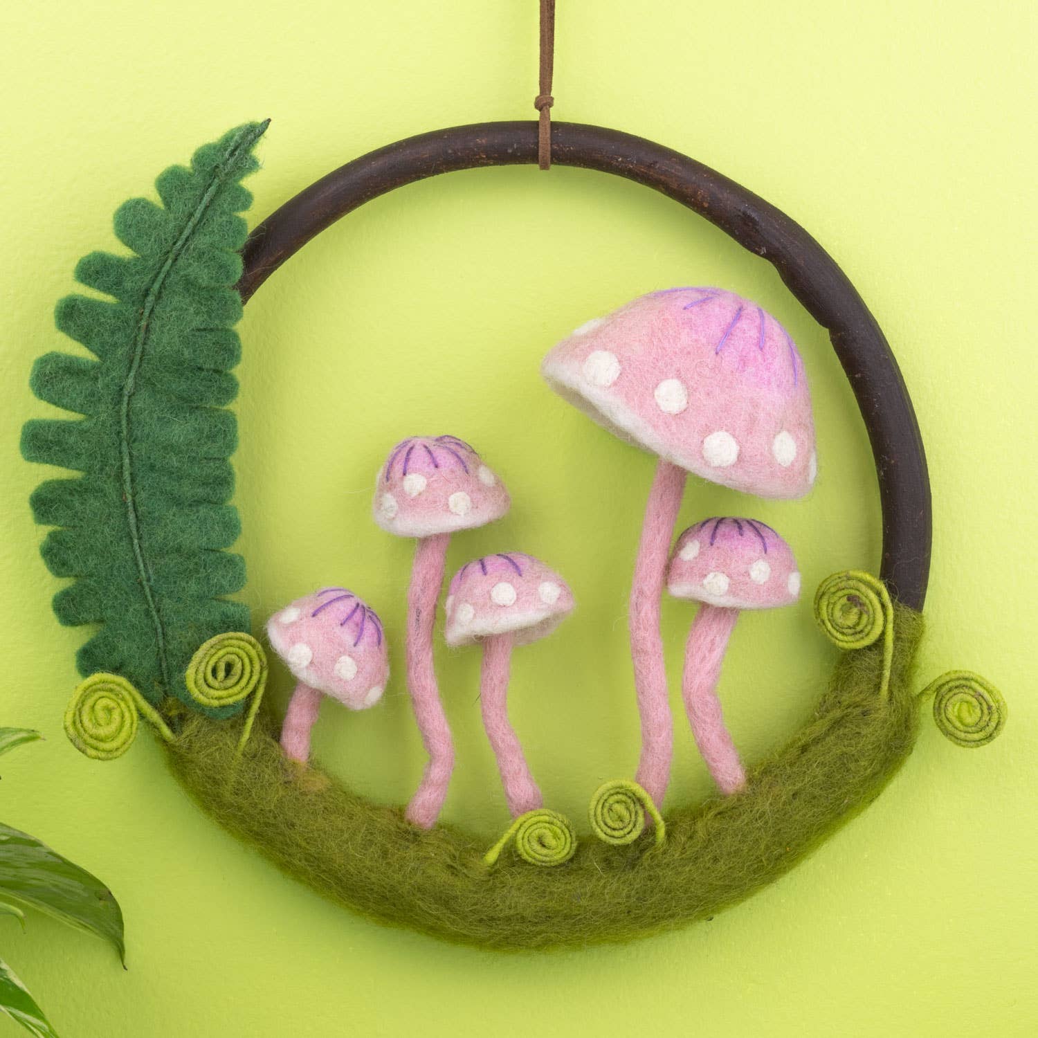 Purple Mushrooms & Ferns Wool Felted Forest Ring