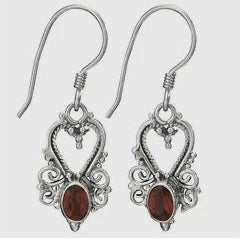 “Antionette” Garnet Swirly Filigree Sterling Silver Earrings