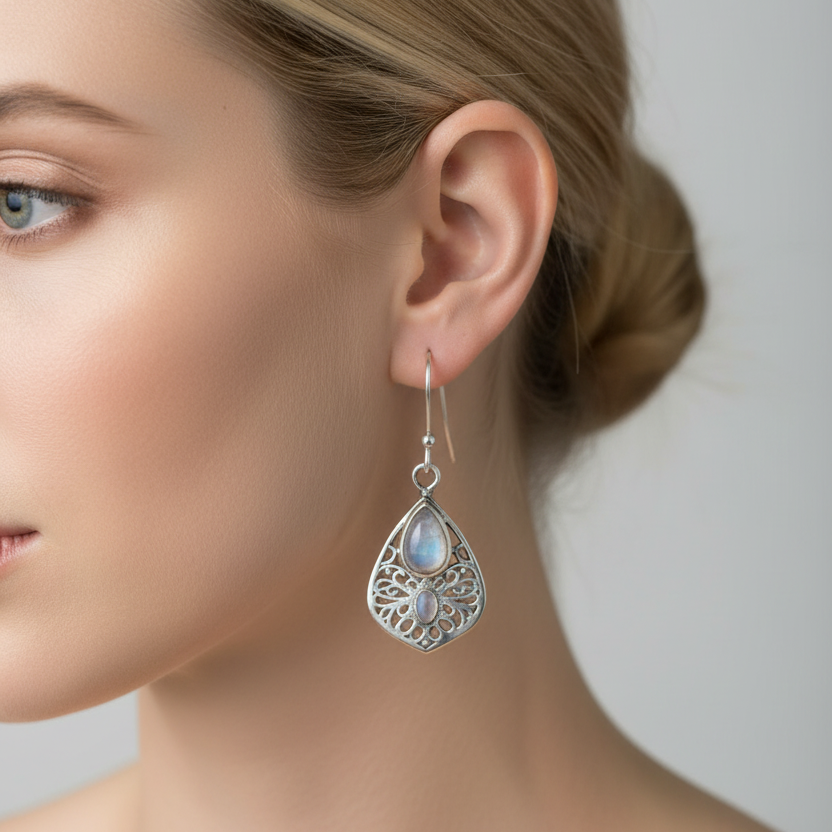 Moonstone Teardrop Rainbow Earrings