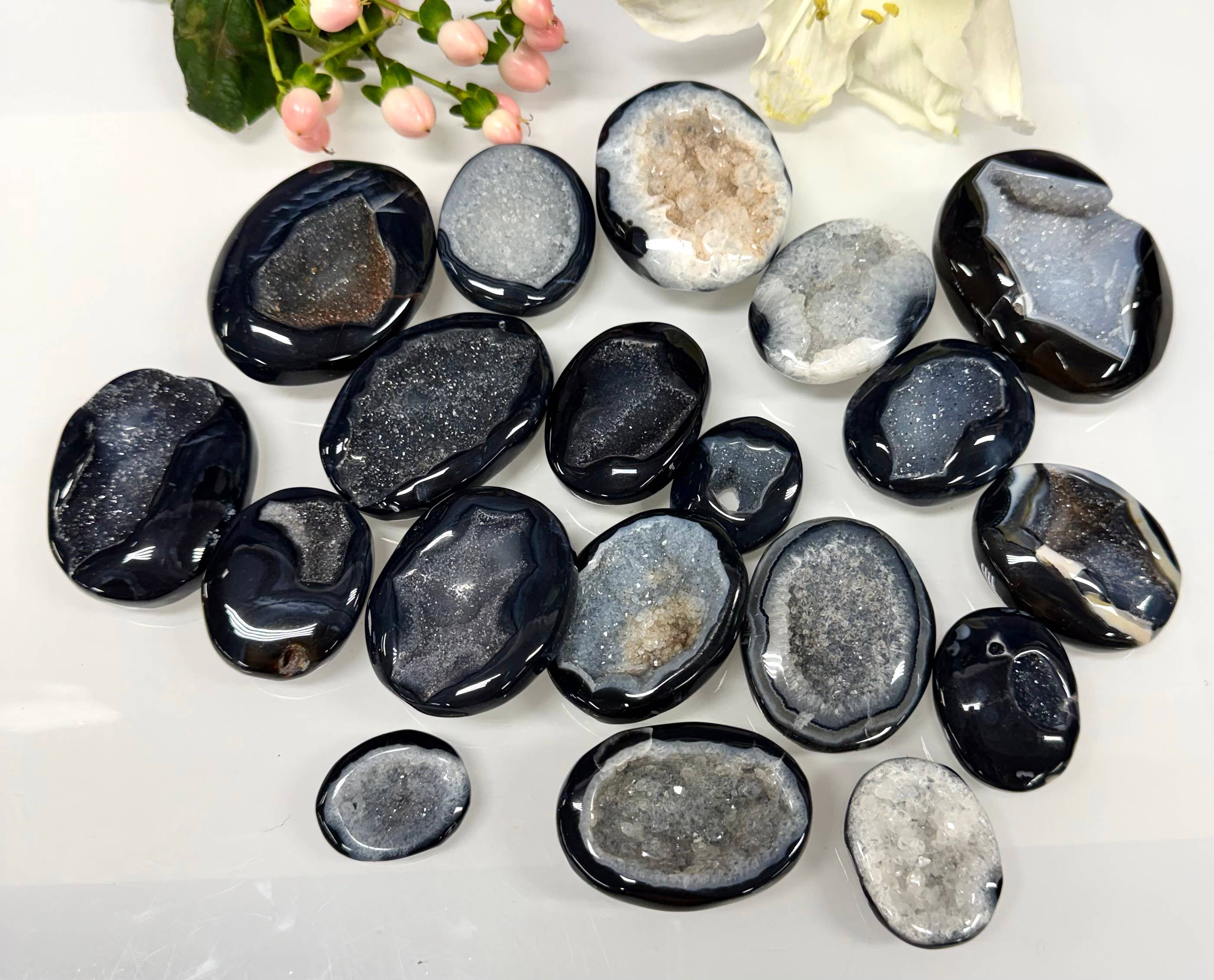 Druzy Banded Onyx Palm Stone Crystal Energy
