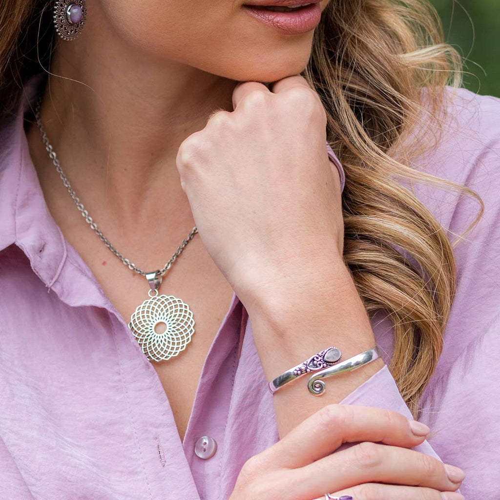 Tanvi Collection: Silver Stone Cuff Bracelet