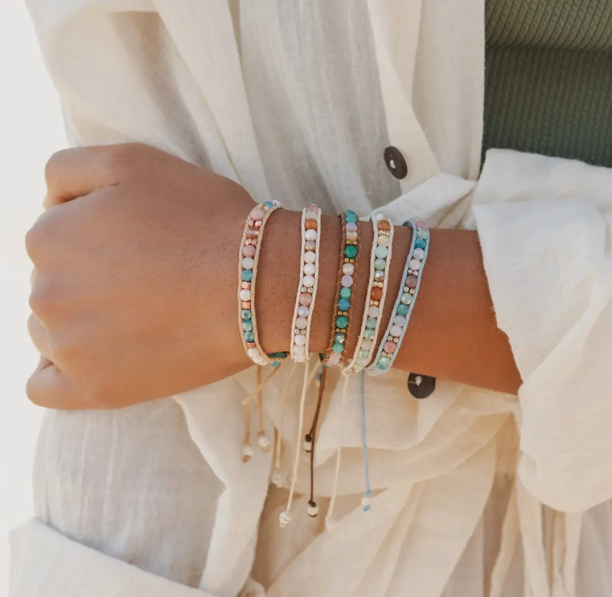 Lotus & Lotus: Island Crystal Beaded Leather Bracelets