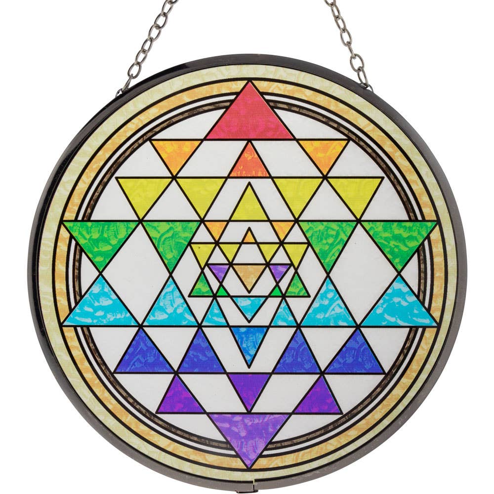 Glass Suncatcher 6in - Rainbow Sri Yantra