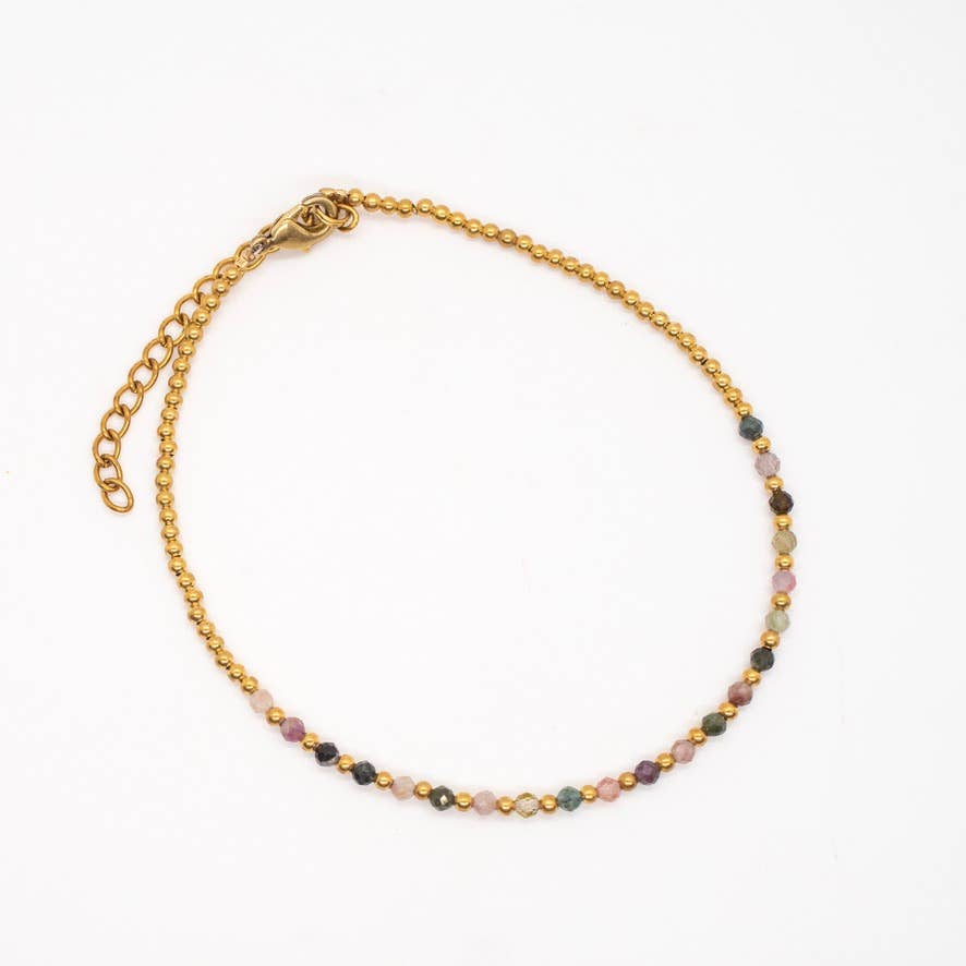 Gold Brass Faceted Stone Anklet