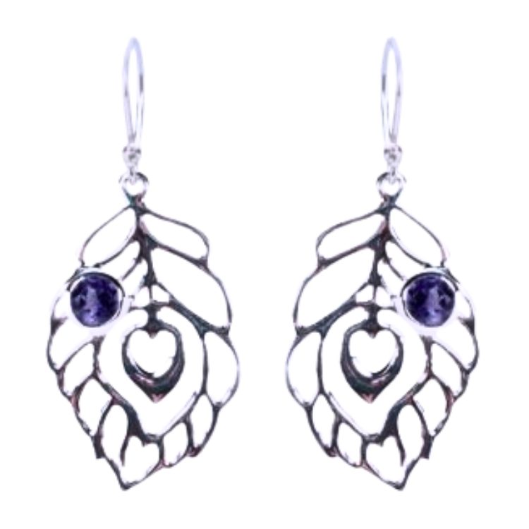 Sterling Peacock Feather Earrings