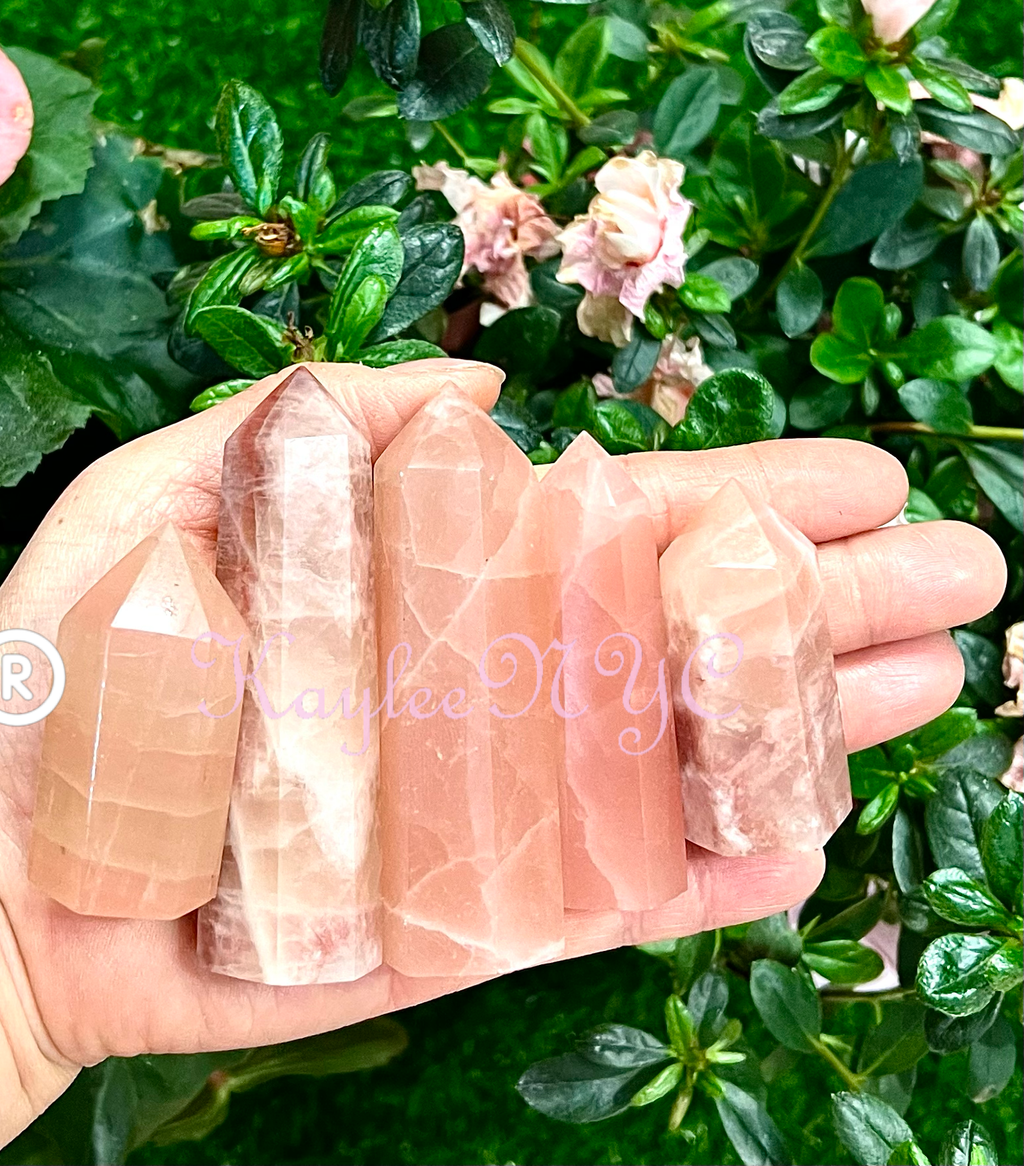 Strawberry Pink Calcite Crystal Obelisk Tower