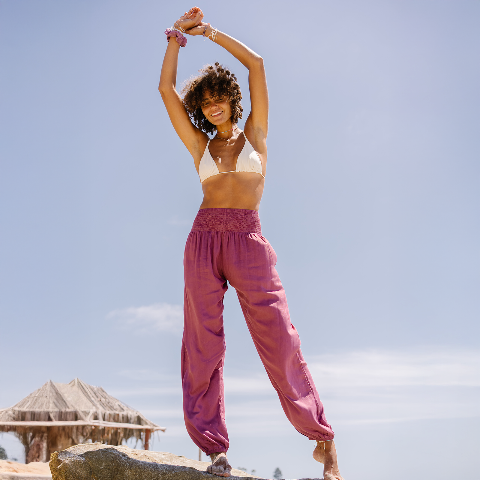 Berry Harem Pants with Pockets