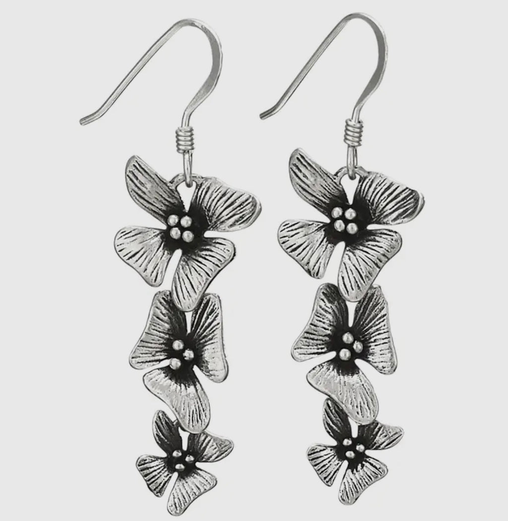 Triple Flower Sterling Silver Drop Earrings