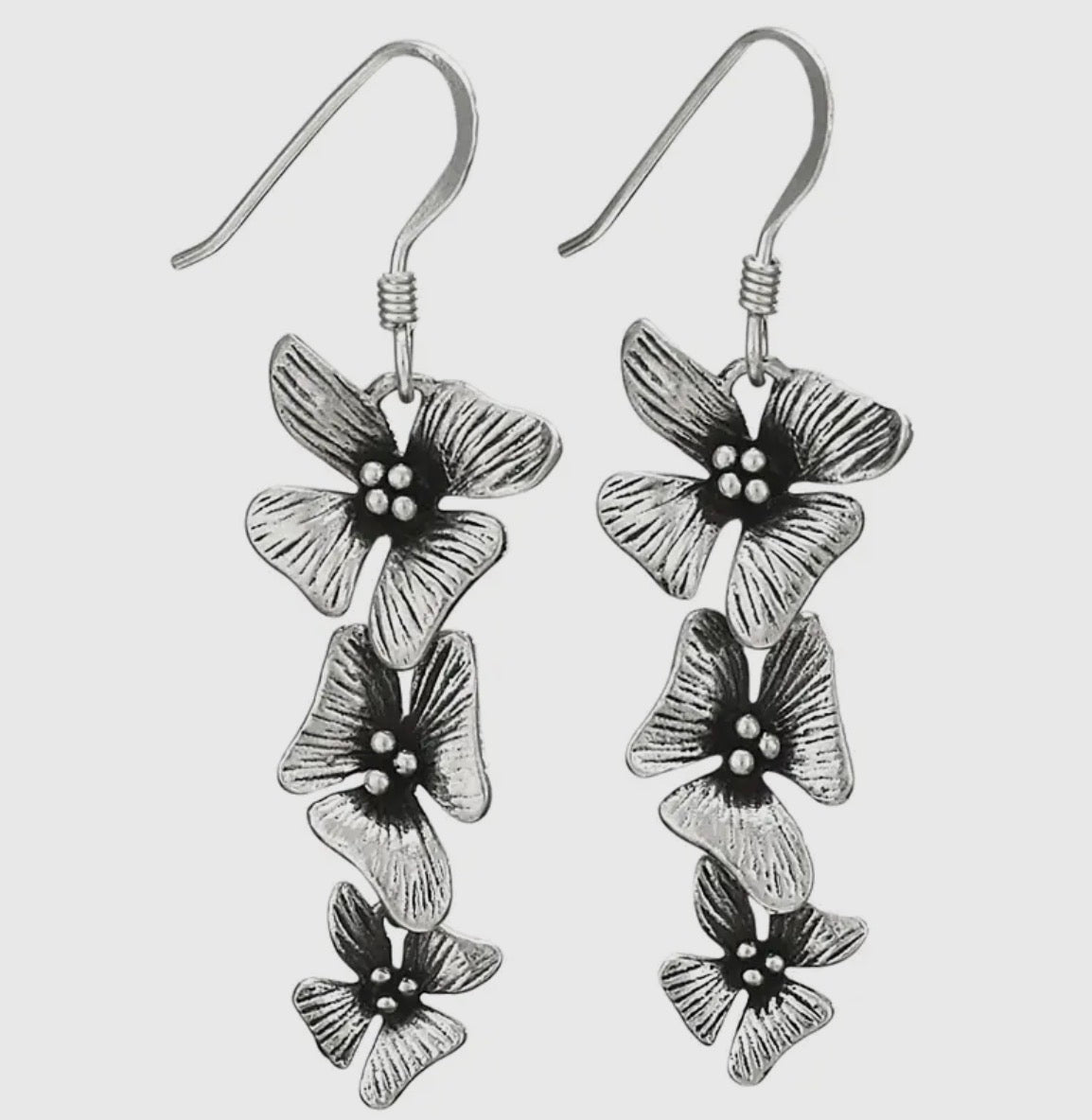 Triple Flower Sterling Silver Drop Earrings