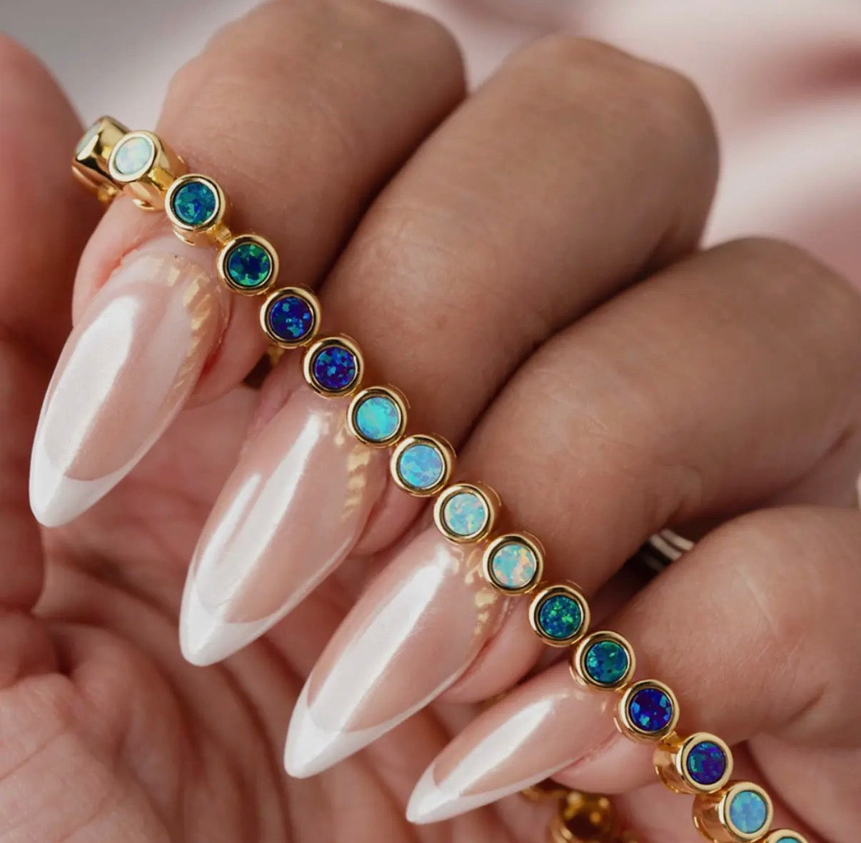 Blue Ombré Round Opal Gold Tennis Bracelet