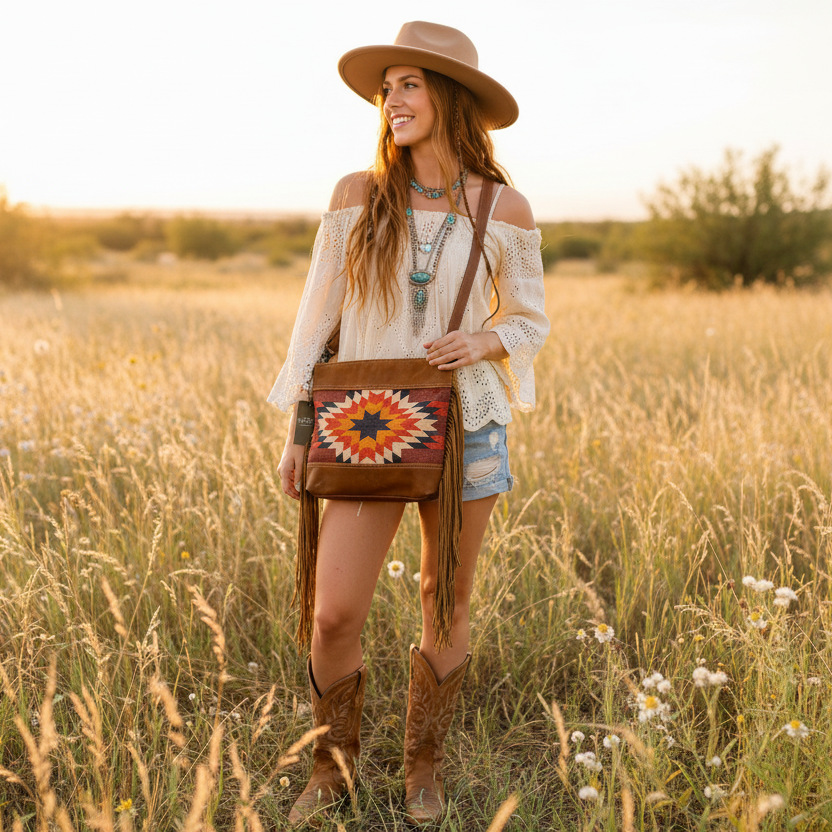 MyraBag Sedona Star Fringed Shoulder Bag