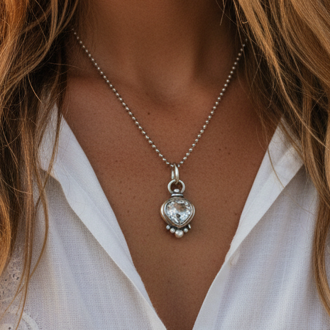 April Birthstone Necklace: Sterling & White Topaz