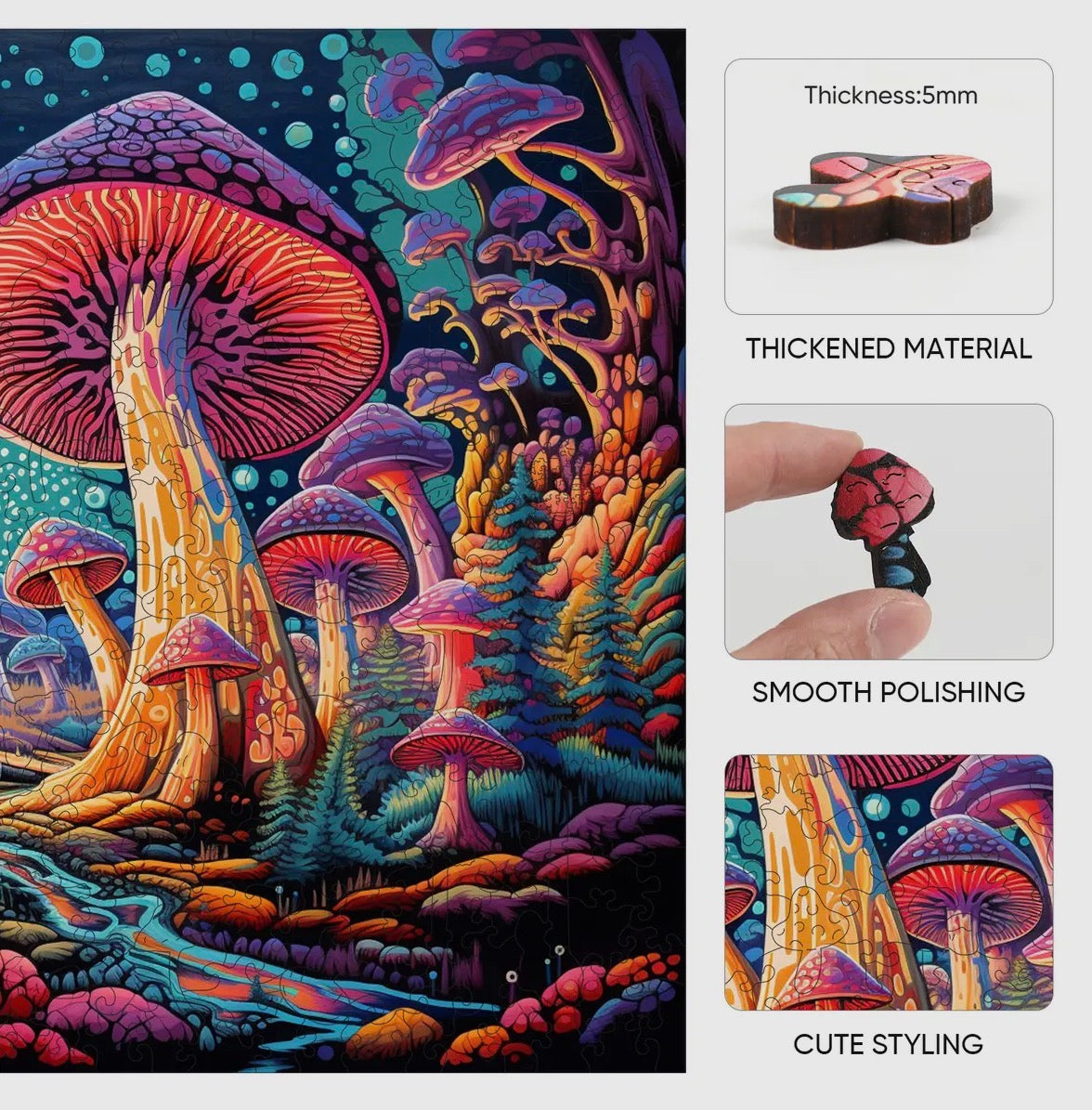 Trippy Puzzle: Mystical Mushrooms Adult Wooden Jigsaw 300PC