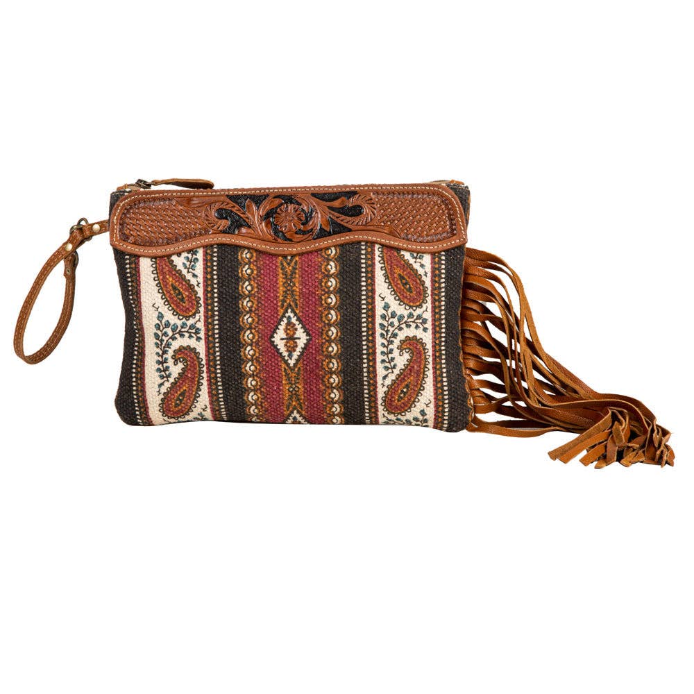 Mojave Paisley Fringed Hand-Tooled Leather Clutch Purse Bag