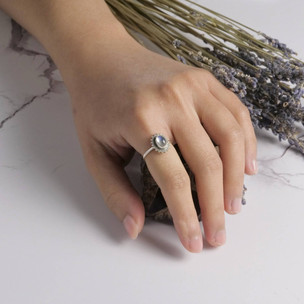 Oval Burst Sterling Moonstone Ring