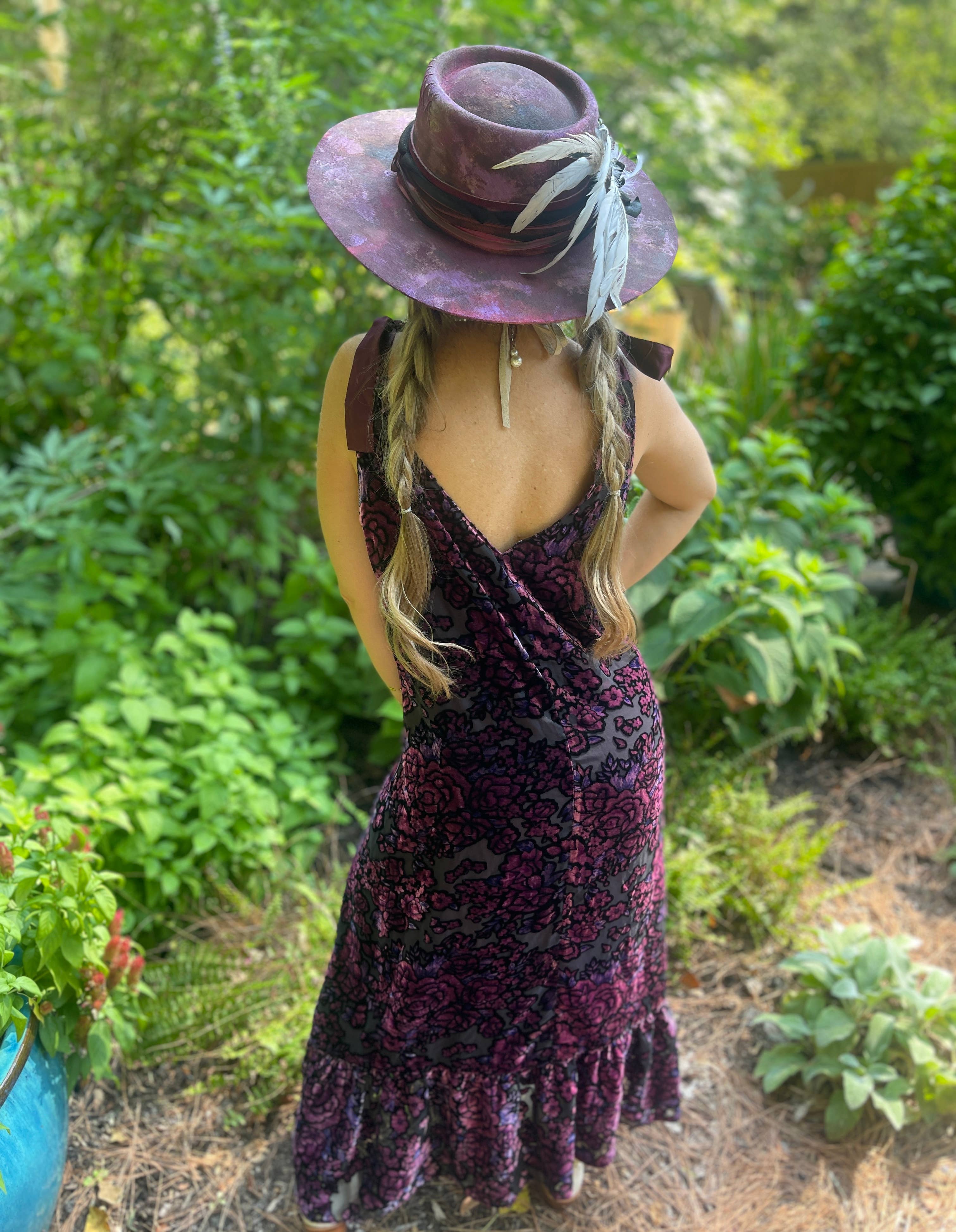 Handmade Velvet High Low Dress- Magenta/Purple