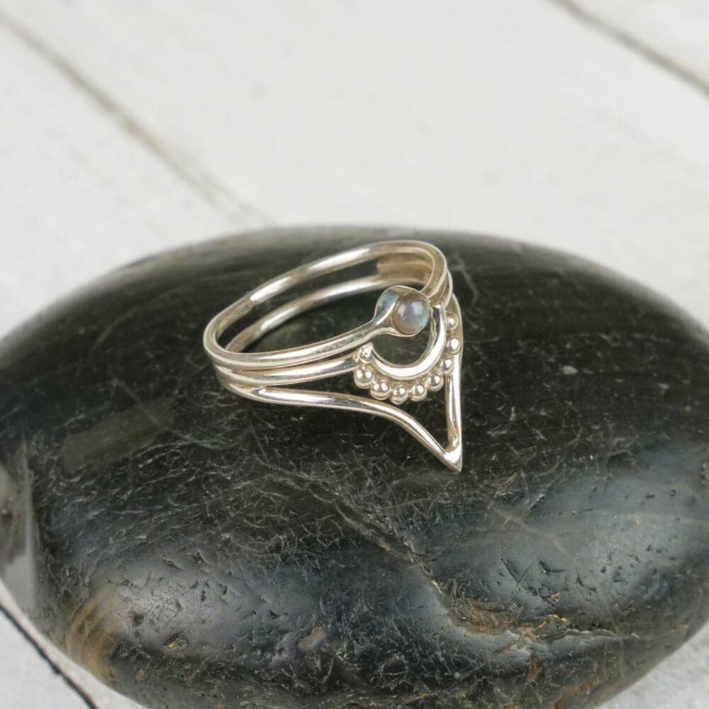 Petite Labradorite Chevron Band Ring