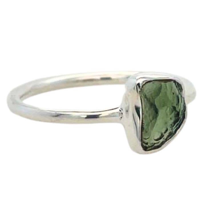 Moldavite Cosmic Freeform Ring